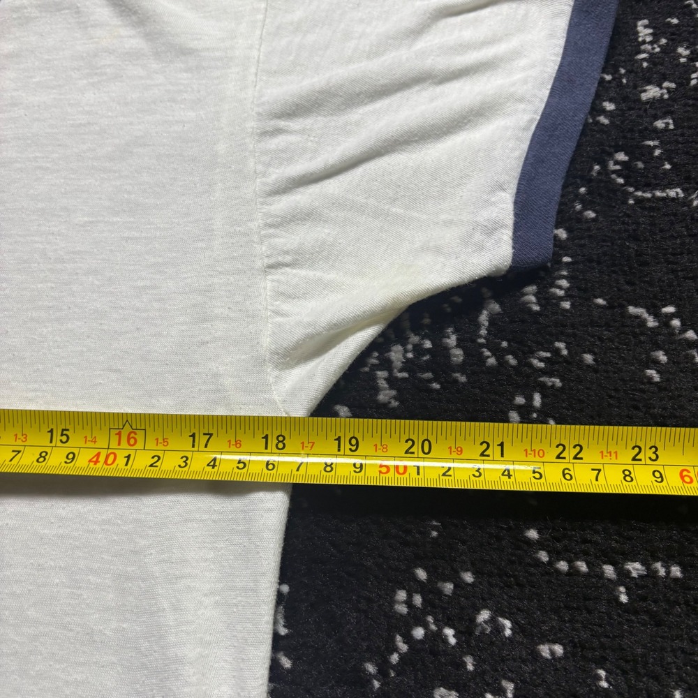 Vintage 70s Obscure Photograph Print Ringer T-Shirt White Navy Blue 50/50 Sz L - Picture 5 of 6